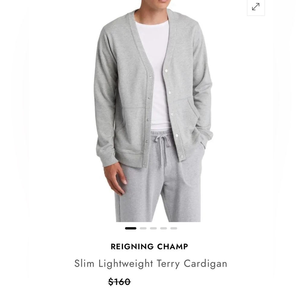 REIGNING CHAMP LIGHTWEIGHT TERRY SLIM CARDIGAN IN Heather Grey L
